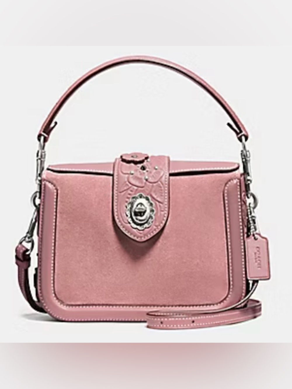 COACH Page Dusty Rose Glovetanned Leather & Suede Tea Rose Crossbody